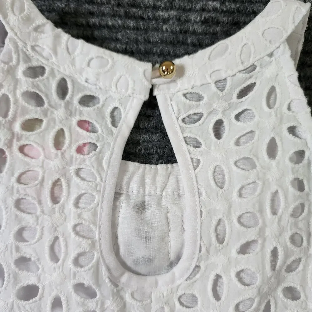 Lilly Pulitzer Girl's Size 7 Mini Pearl Shift White Flower Eyelet Pattern Dress